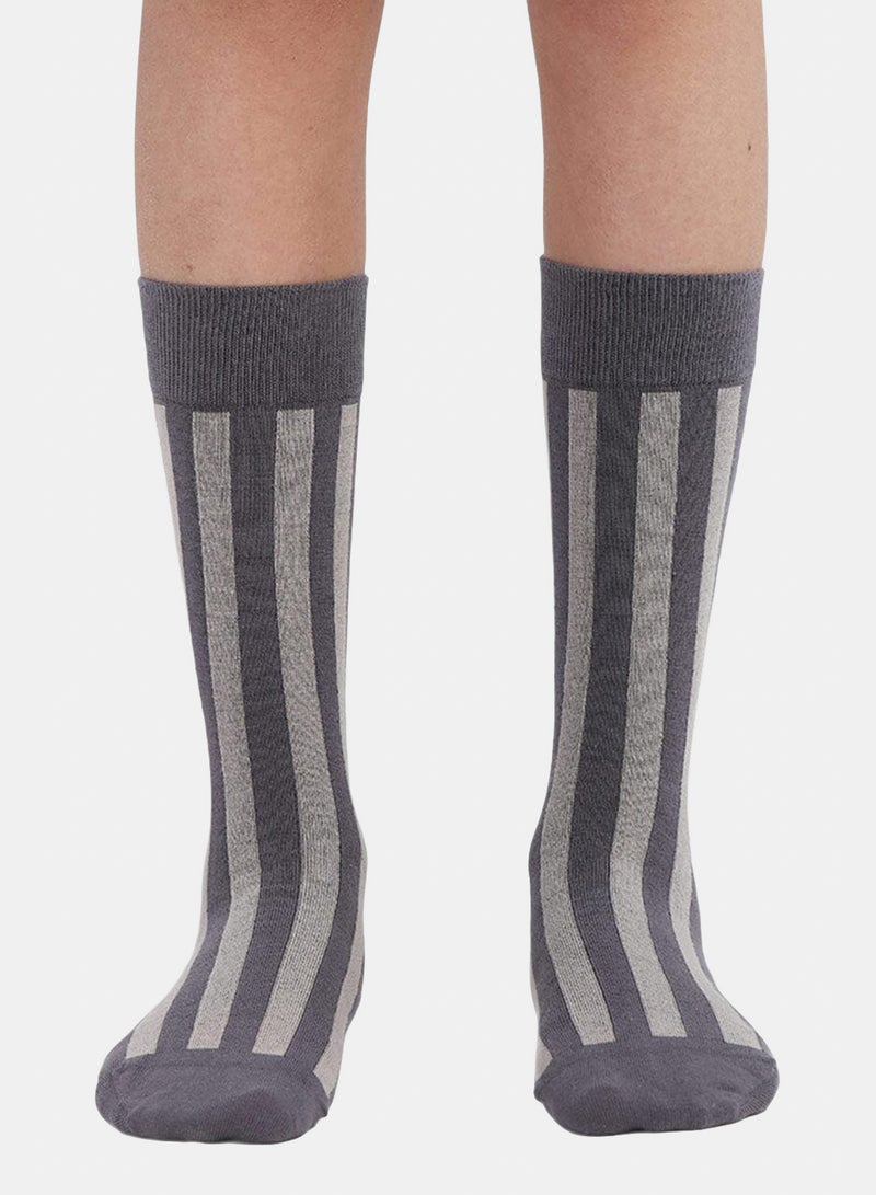 Grey Striped Retro Neck Socks